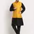 Black Silk Blend Kurta and churidar with Jacquard Yellow Nehru jacket