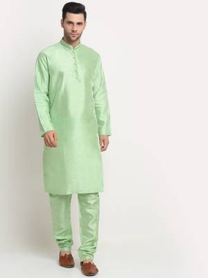 Sea Green Silk Blend Kurta and churidar with Jacquard Green Nehru jacket 6