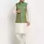Cream Silk Blend Kurta and churidar with Jacquard Green Nehru jacket