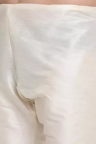 Cream Silk Blend Kurta and churidar with Jacquard Green Nehru jacket