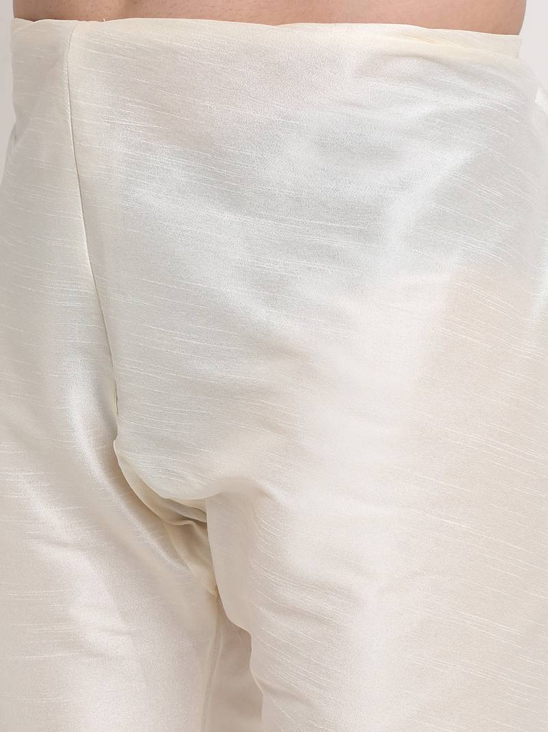 Cream Silk Blend Kurta and churidar with Jacquard Green Nehru jacket