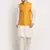Cream Silk Blend Kurta and churidar with Jacquard Yellow Nehru jacket