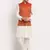 Cream Silk Blend Kurta and churidar with Jacquard Red Nehru jacket
