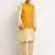 Fawn Silk Blend Kurta and churidar with Jacquard Yellow Nehru jacket
