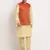Fawn Silk Blend Kurta and churidar with Jacquard Red Nehru jacket
