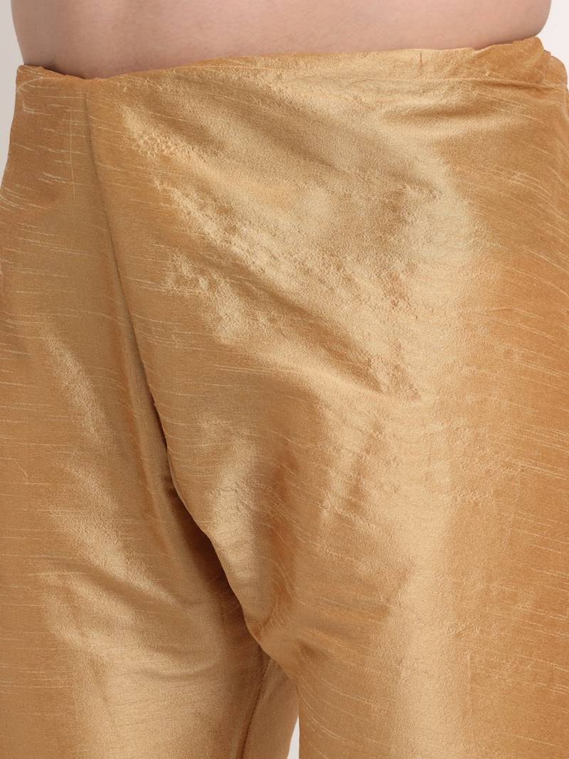 Gold Silk Blend Kurta and churidar with Jacquard Blue Nehru jacket