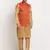 Gold Silk Blend Kurta and churidar with Jacquard Red Nehru jacket