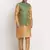 Gold Silk Blend Kurta and churidar with Jacquard Green Nehru jacket