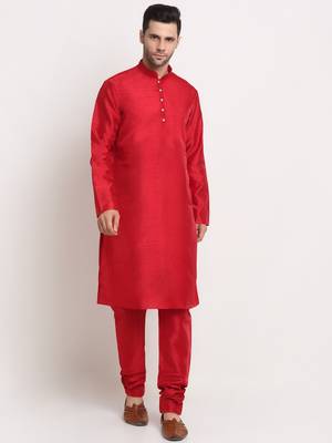 Maroon Silk Blend Kurta and churidar with Jacquard Red Nehru jacket 5