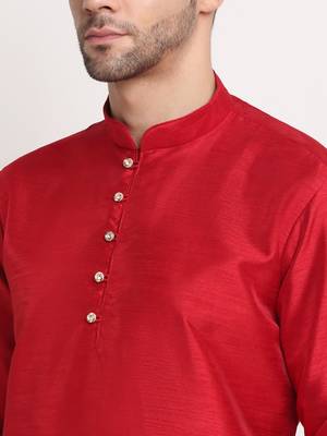 Maroon Silk Blend Kurta and churidar with Jacquard Red Nehru jacket 6