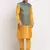 Mustard Silk Blend Kurta and churidar with Jacquard Blue Nehru jacket