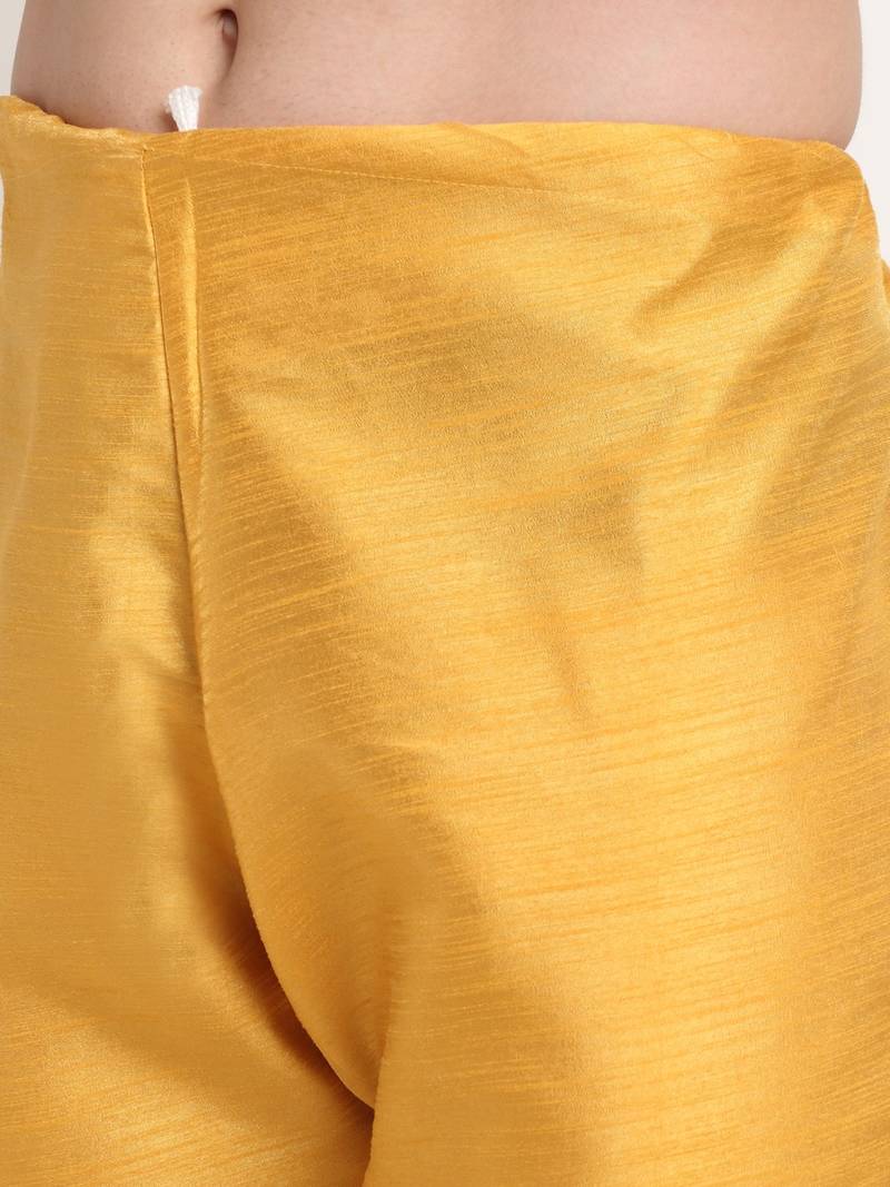 Mustard Silk Blend Kurta and churidar with Jacquard Blue Nehru jacket