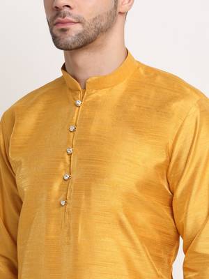 Mustard Silk Blend Kurta and churidar with Jacquard Blue Nehru jacket 7