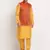 Mustard Silk Blend Kurta and churidar with Jacquard Red Nehru jacket