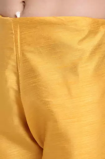 Mustard Silk Blend Kurta and churidar with Jacquard Red Nehru jacket