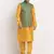 Mustard Silk Blend Kurta and churidar with Jacquard Green Nehru jacket