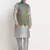 Silver Silk Blend Kurta and churidar with Jacquard Blue Nehru jacket