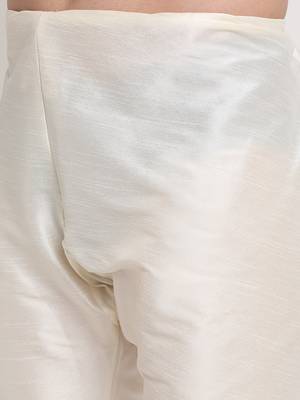 Cream Silk Blend Kurta and churidar with Jacquard Gold Nehru jacket 4