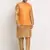 Gold Silk Blend Kurta and churidar with Jacquard Peach Nehru jacket