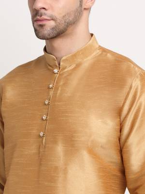 Gold Silk Blend Kurta and churidar with Jacquard Gold Nehru jacket 7