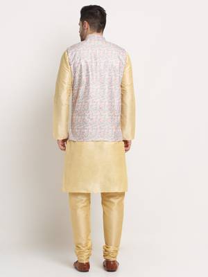 Fawn Silk Blend Kurta and churidar with Thread Work sequence Green Nehru jacket 3