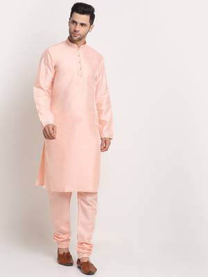Peach Silk Blend Kurta and churidar with Thread Work sequence Pink Nehru jacket 5