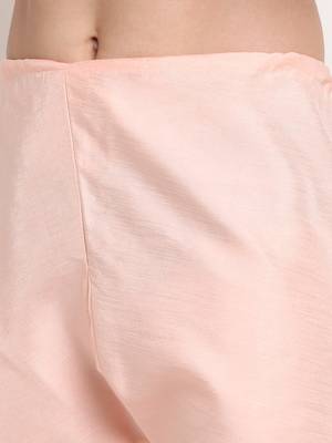Peach Silk Blend Kurta and churidar with Thread Work sequence Yellow Nehru jacket 5