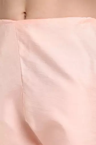 Peach Silk Blend Kurta and churidar with Thread Work sequence Yellow Nehru jacket