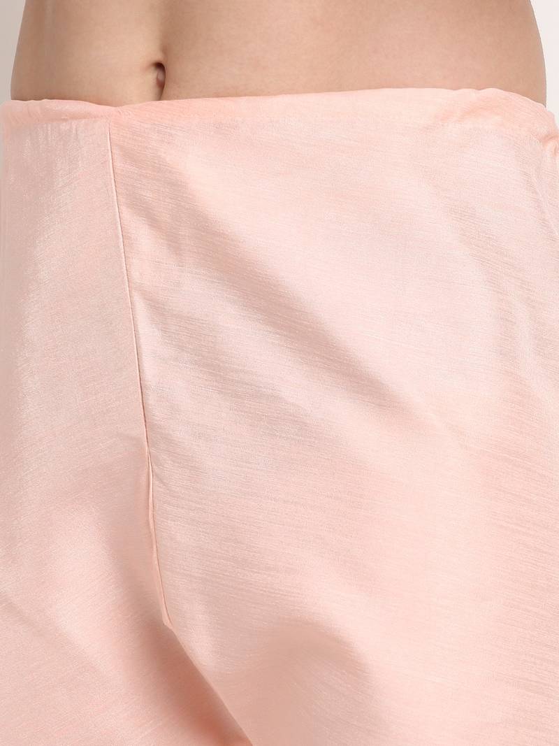 Peach Silk Blend Kurta and churidar with Thread Work sequence Yellow Nehru jacket