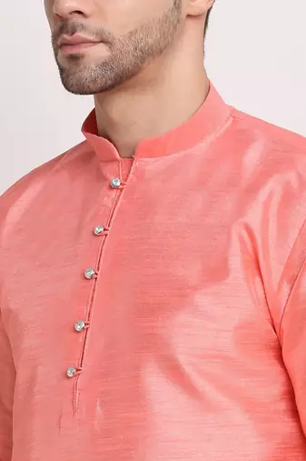 Pink Silk Blend Kurta and churidar with Thread Work sequence Green Nehru jacket