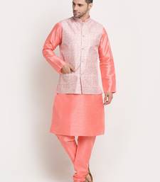 Pink Silk Blend Kurta and churidar with Thread Work sequence Pink Nehru jacket
