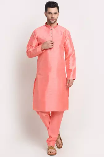 Pink Silk Blend Kurta and churidar with Thread Work sequence Pink Nehru jacket