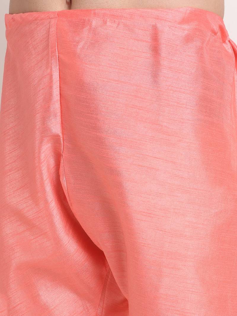 Pink Silk Blend Kurta and churidar with Thread Work sequence Yellow Nehru jacket