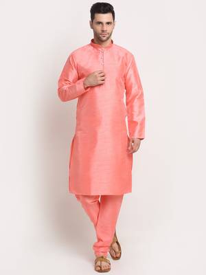 Pink Silk Blend Kurta and churidar with Thread Work sequence Yellow Nehru jacket 6