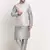 Silver Silk Blend Kurta and churidar with Thread Work sequence Green Nehru jacket