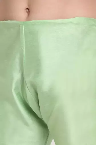 Sea Green Silk Blend Kurta and churidar with Thread Work sequence Green Nehru jacket