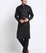 Men Cotton Black Pathani Kurta & Salwar with Black Nehru Jacket