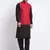 Men Cotton Black Pathani Kurta & Salwar with Red Nehru Jacket