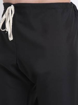 Men Cotton Black Pathani Kurta & Salwar with White Nehru Jacket 7