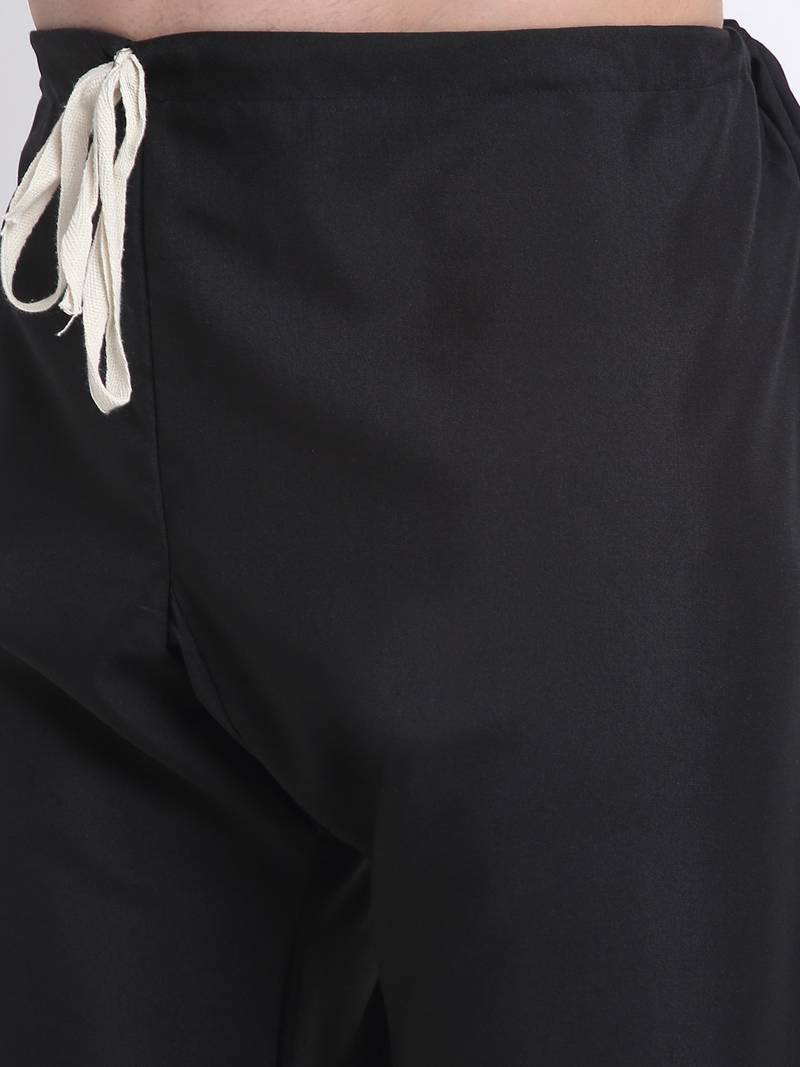 Men Cotton Black Pathani Kurta & Salwar with White Nehru Jacket