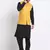 Men Cotton Black Pathani Kurta & Salwar with Yellow Nehru Jacket