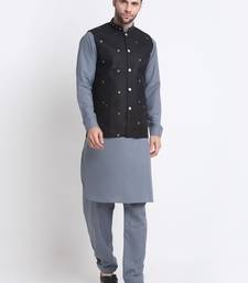 Men Cotton Grey Pathani Kurta & Salwar with Black Nehru Jacket
