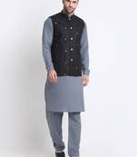 Men Cotton Grey Pathani Kurta & Salwar with Black Nehru Jacket