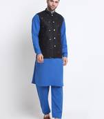 Men Cotton Royal Blue Pathani Kurta & Salwar with Black Nehru Jacket