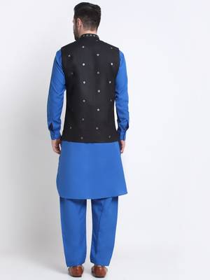 Men Cotton Royal Blue Pathani Kurta & Salwar with Black Nehru Jacket 6
