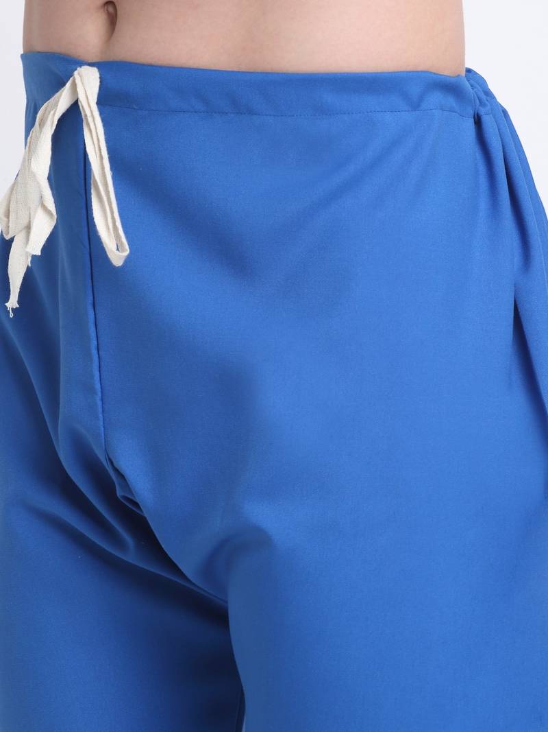 Men Cotton Royal Blue Pathani Kurta & Salwar with White Nehru Jacket