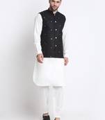 Men Cotton White Pathani Kurta & Salwar with Black Jacket