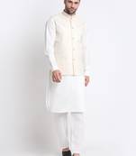 Men Cotton White Pathani Kurta & Salwar with White Jacket