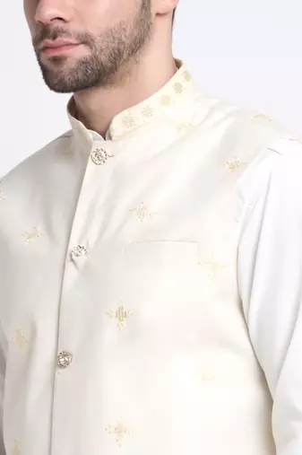 Men Cotton White Pathani Kurta & Salwar with White Jacket