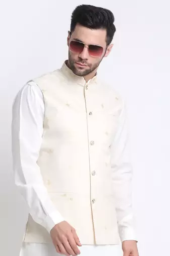 Men Cotton White Pathani Kurta & Salwar with White Jacket